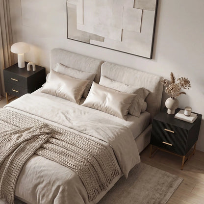 Modern Nightstands With Storage, 2 Fluted Drawers, Gold Legs, Black Bedside Tables at Gallery Canada