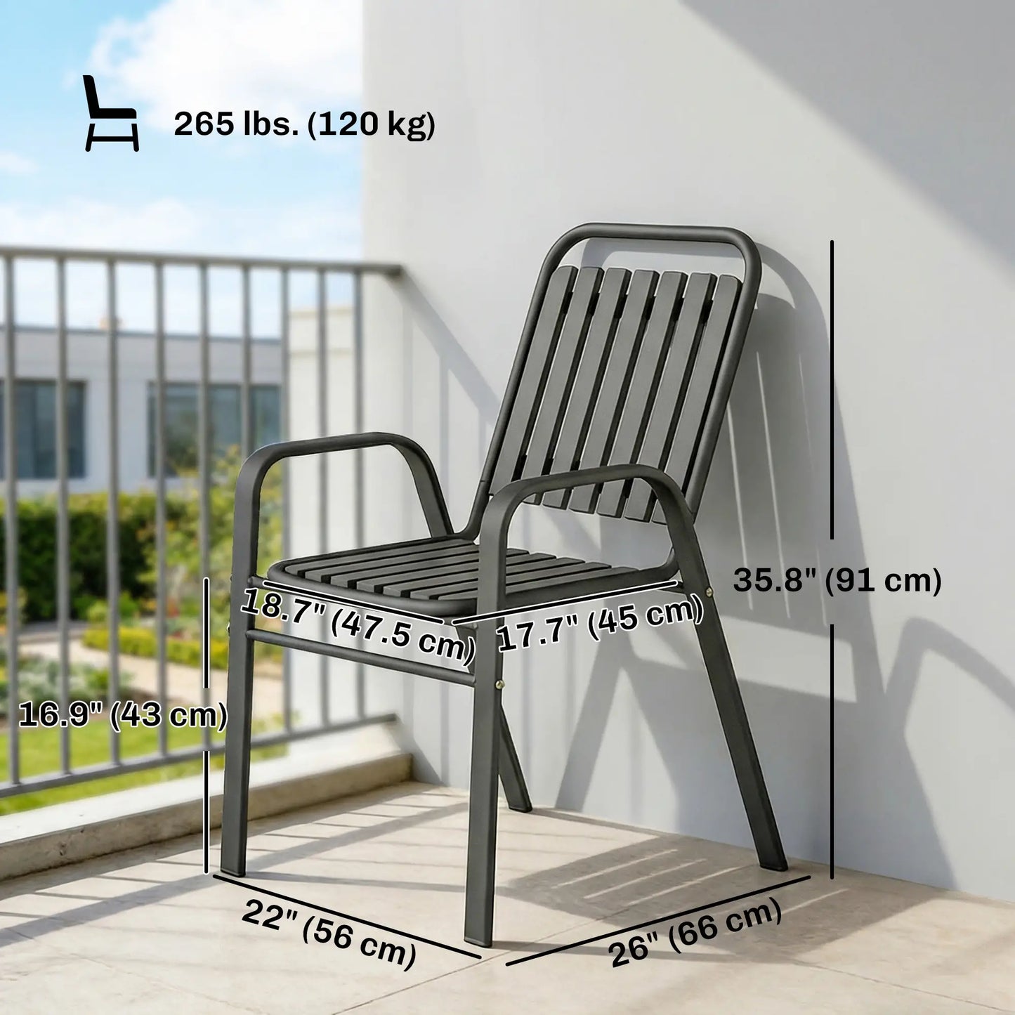 Stackable Patio Chairs Set Of 4, Outdoor Dining Chairs, Grey