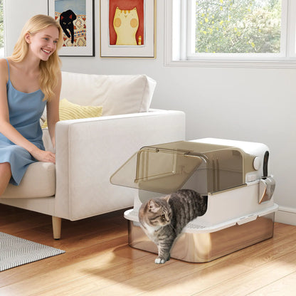 Stainless Steel Cat Litter Box, Easy Clean Enclosure, 27.6" L x 19.7" W x 18.3" H, White Cat Litter Box Enclosures at Gallery Canada