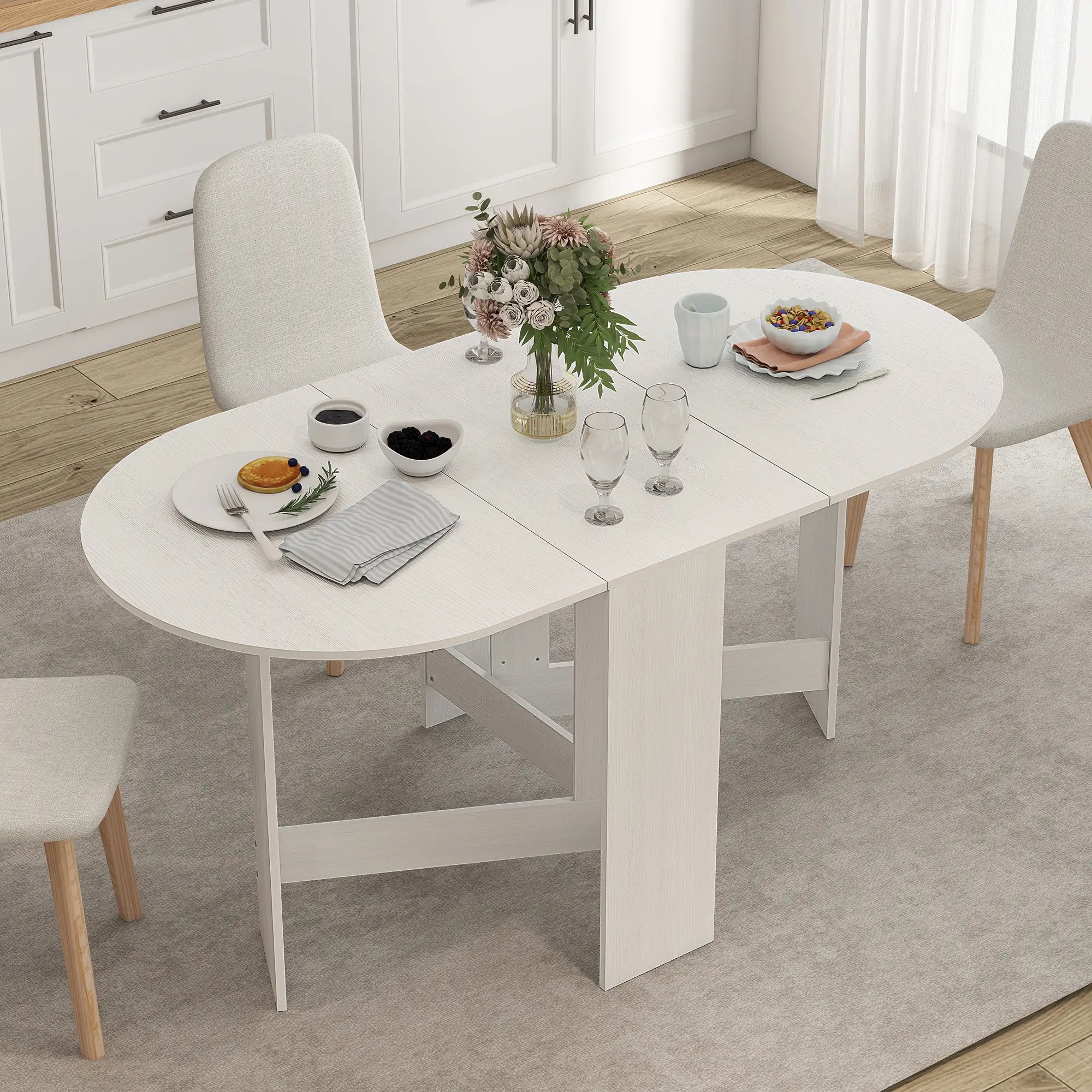 Oval Folding Dining Table, Drop Leaf Kitchen Table, Distressed White, White Bar Tables & Dining Tables at Gallery Canada