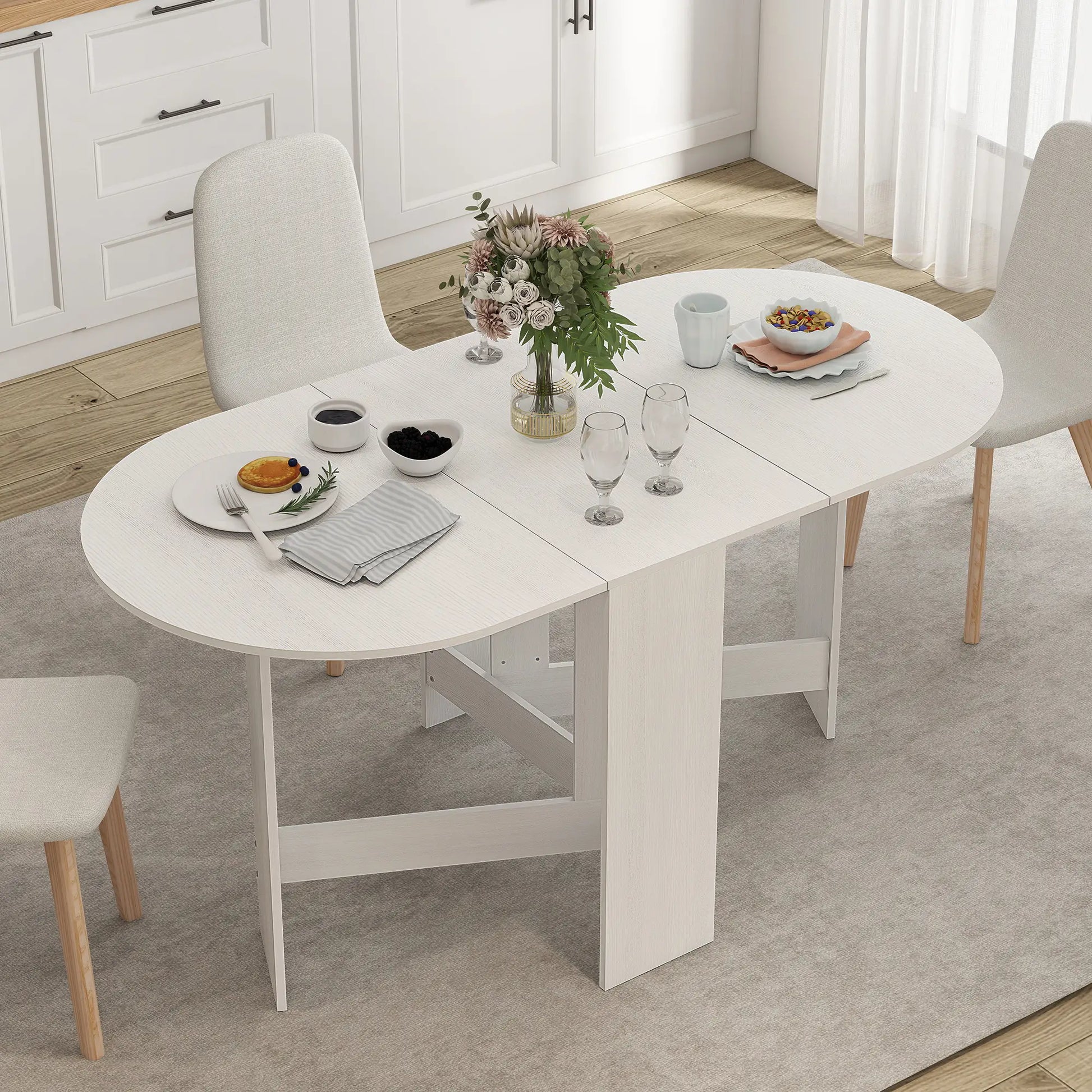 Oval Folding Dining Table, Drop Leaf Kitchen Table, Distressed White, White Bar Tables & Dining Tables at Gallery Canada