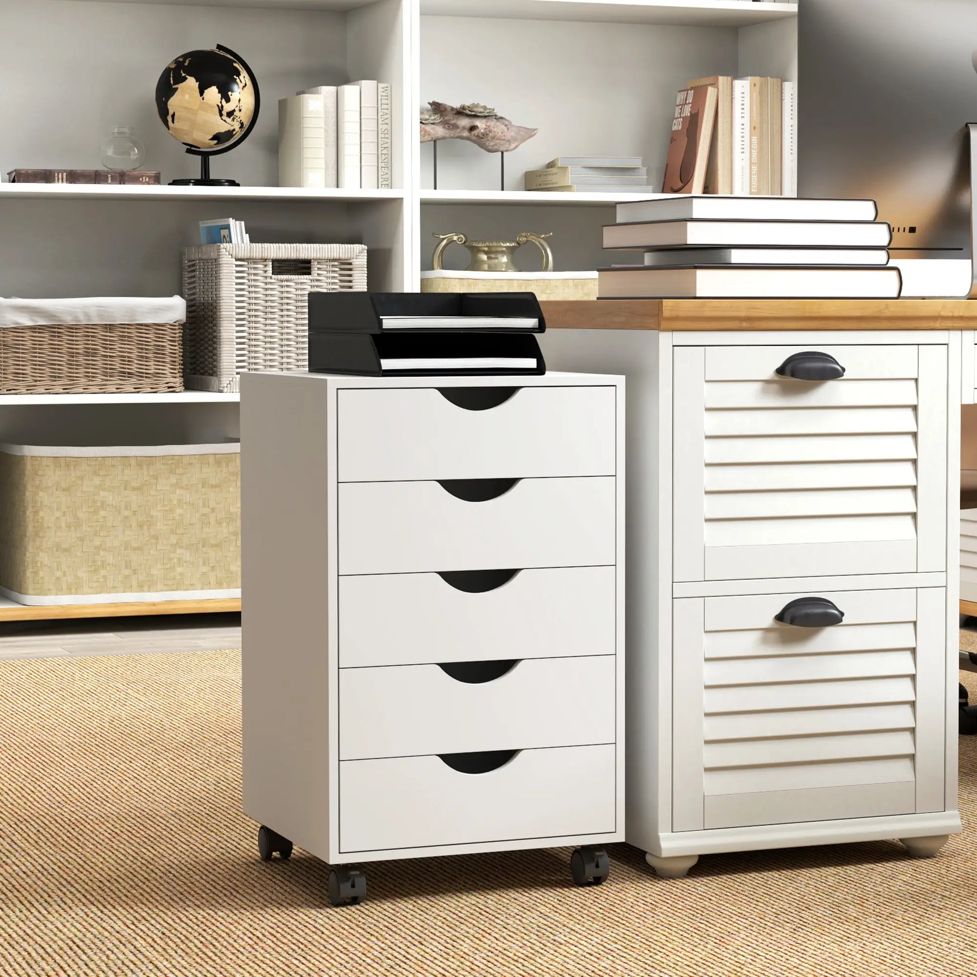 5 Drawer File Cabinet on Wheels, 15.7" x 15.7" x 26.4", White Office Cabinets & Cupboards at Gallery Canada