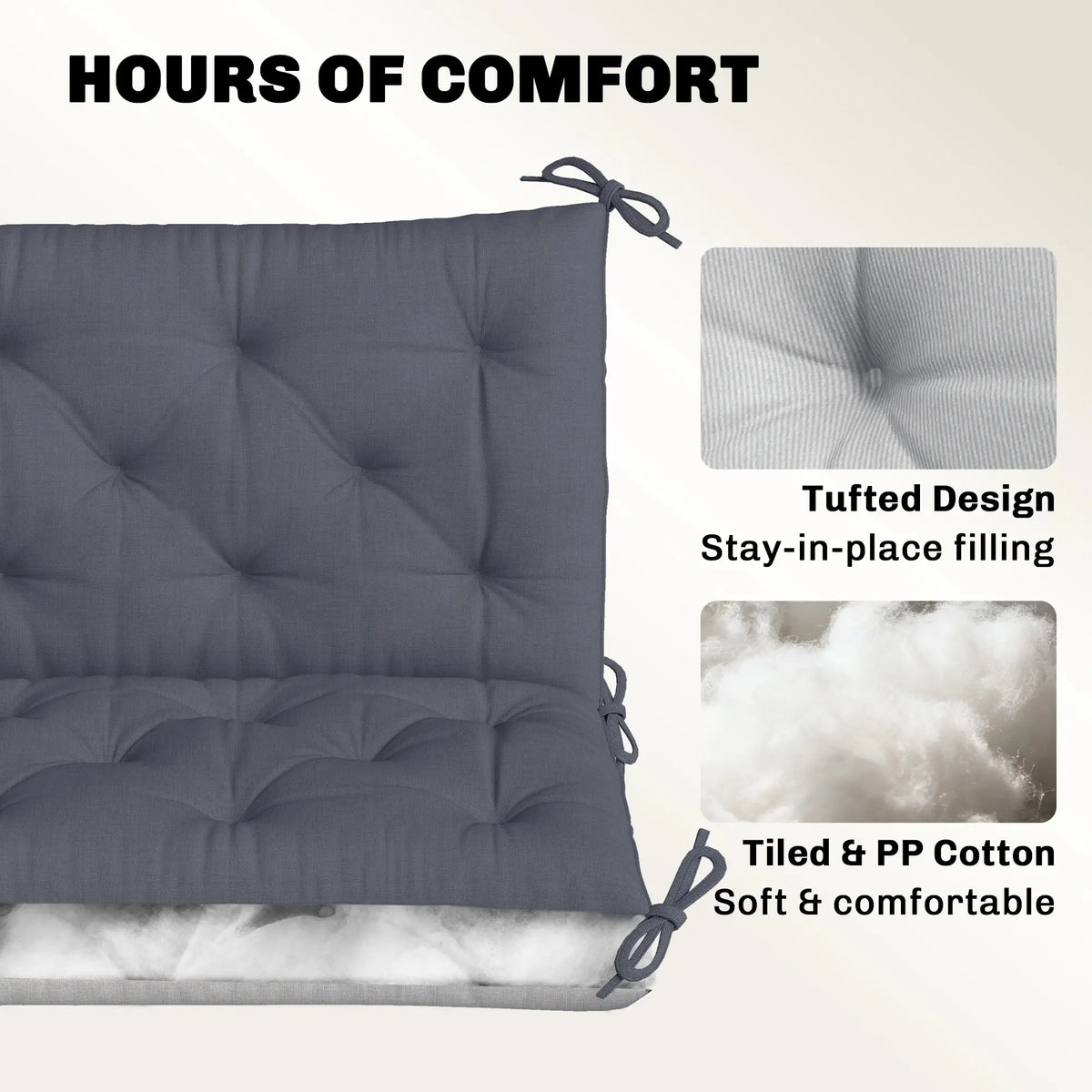 3 Seater Outdoor Seat Pads Bench Swing Cushions, Dark Grey Patio Chair Cushions at Gallery Canada