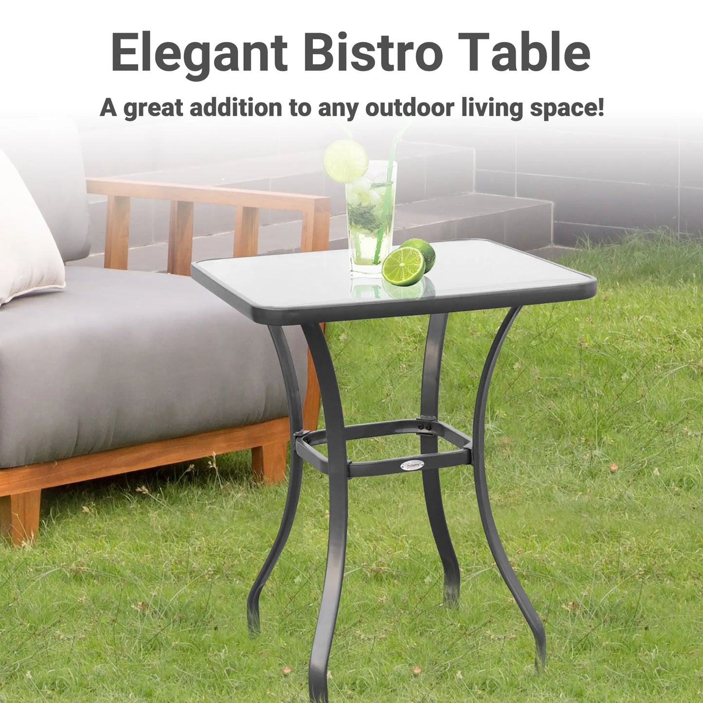 27" Square Patio Table, Tempered Glass Top, Steel Frame Patio Side Tables at Gallery Canada
