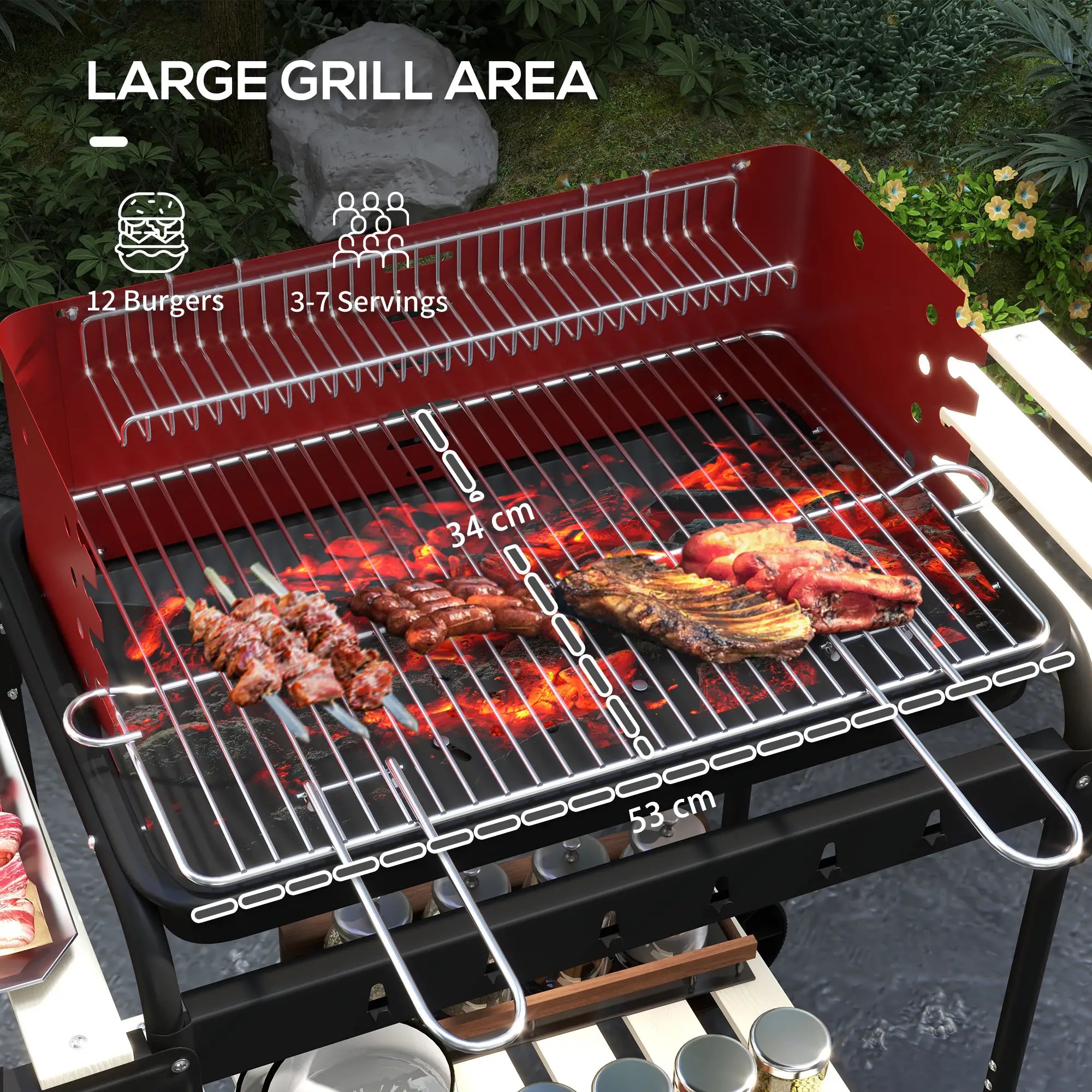 Charcoal Barbecue Grill, Adjustable Height, Portable BBQ Trolley, Red Charcoal BBQ Grils at Gallery Canada