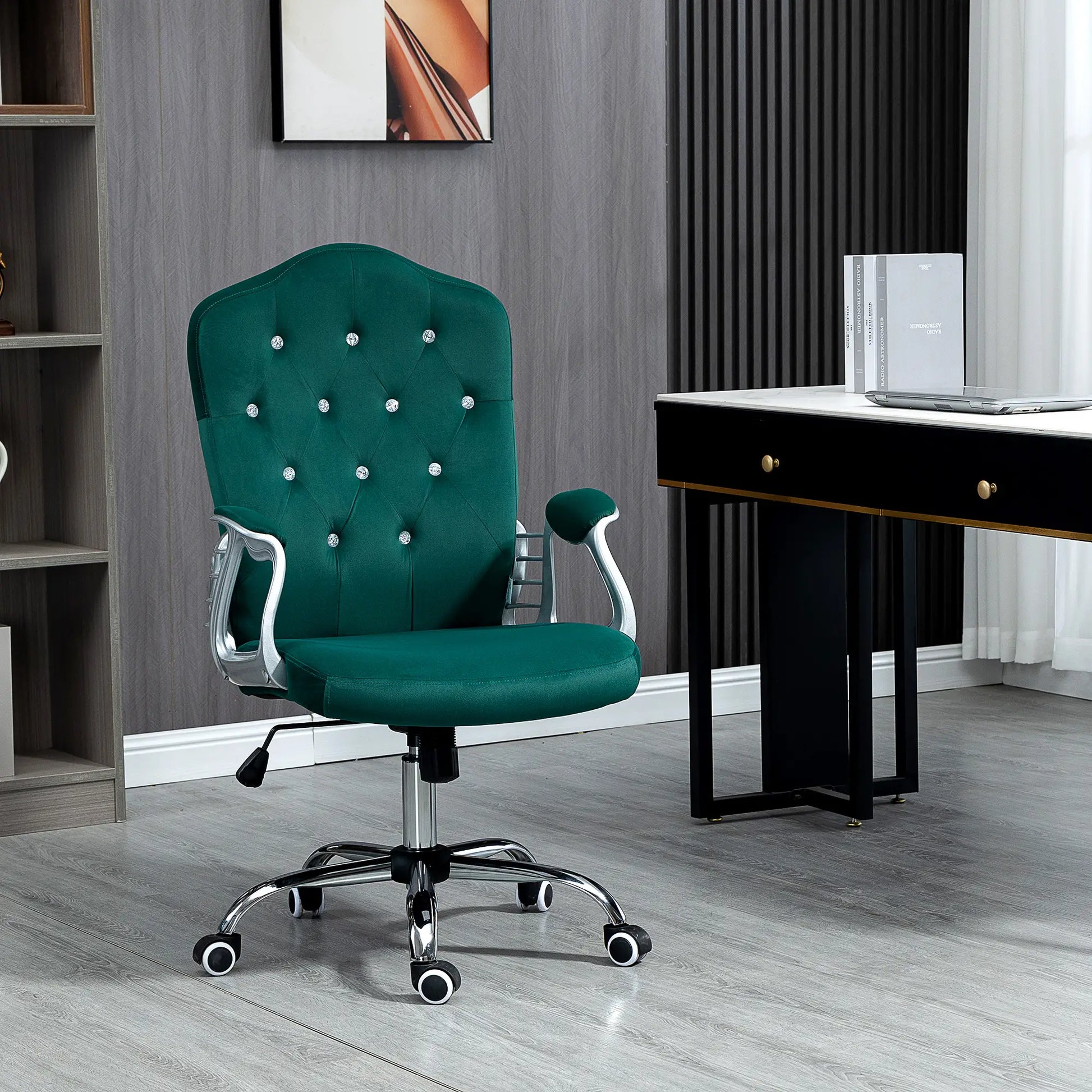 Velvet Computer Chair, Button Tufted, Swivel Wheels, Adjustable Height, Green Executive & Manager Chairs at Gallery Canada