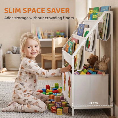 3-Tier Sling Bookshelf With Toy Storage, Montessori Organizer