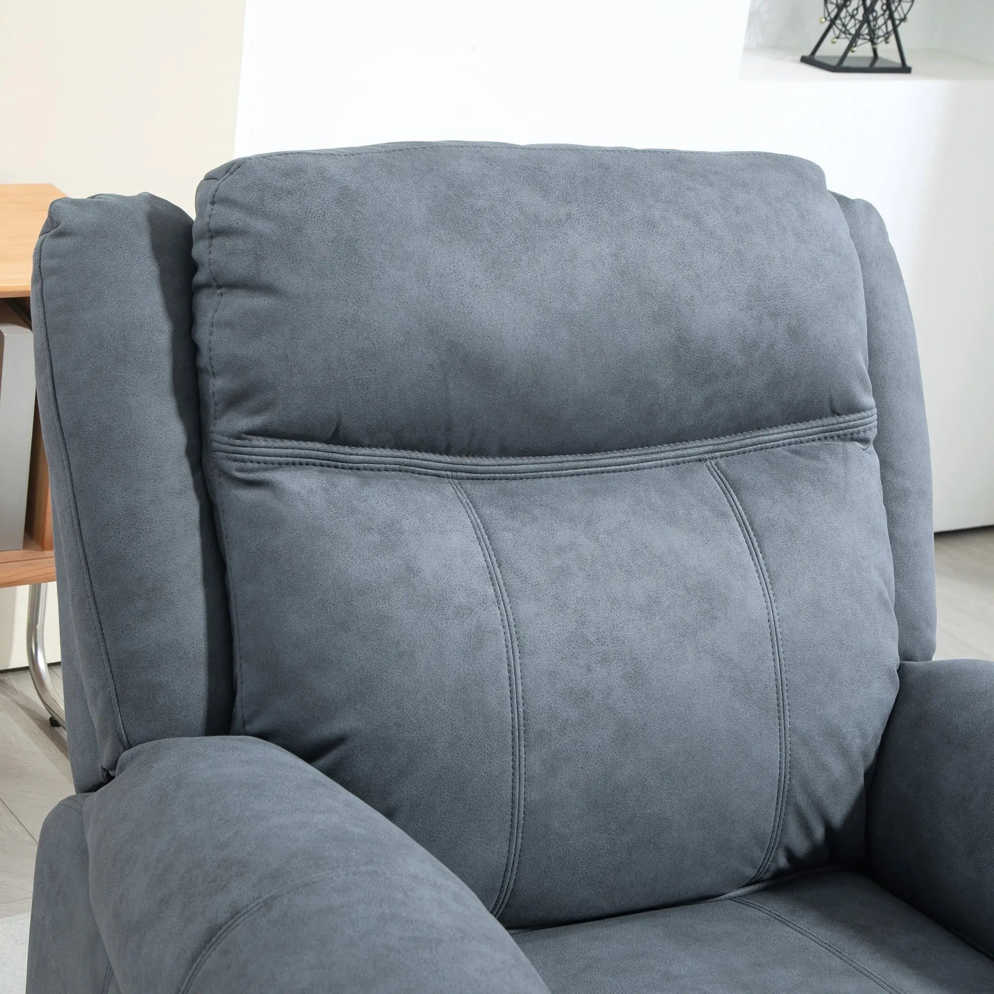 Manual Recliner Chair, Vibration Massage, Side Pockets, Microfibre, Blue-Grey Sofas & Reclining Chairs at Gallery Canada