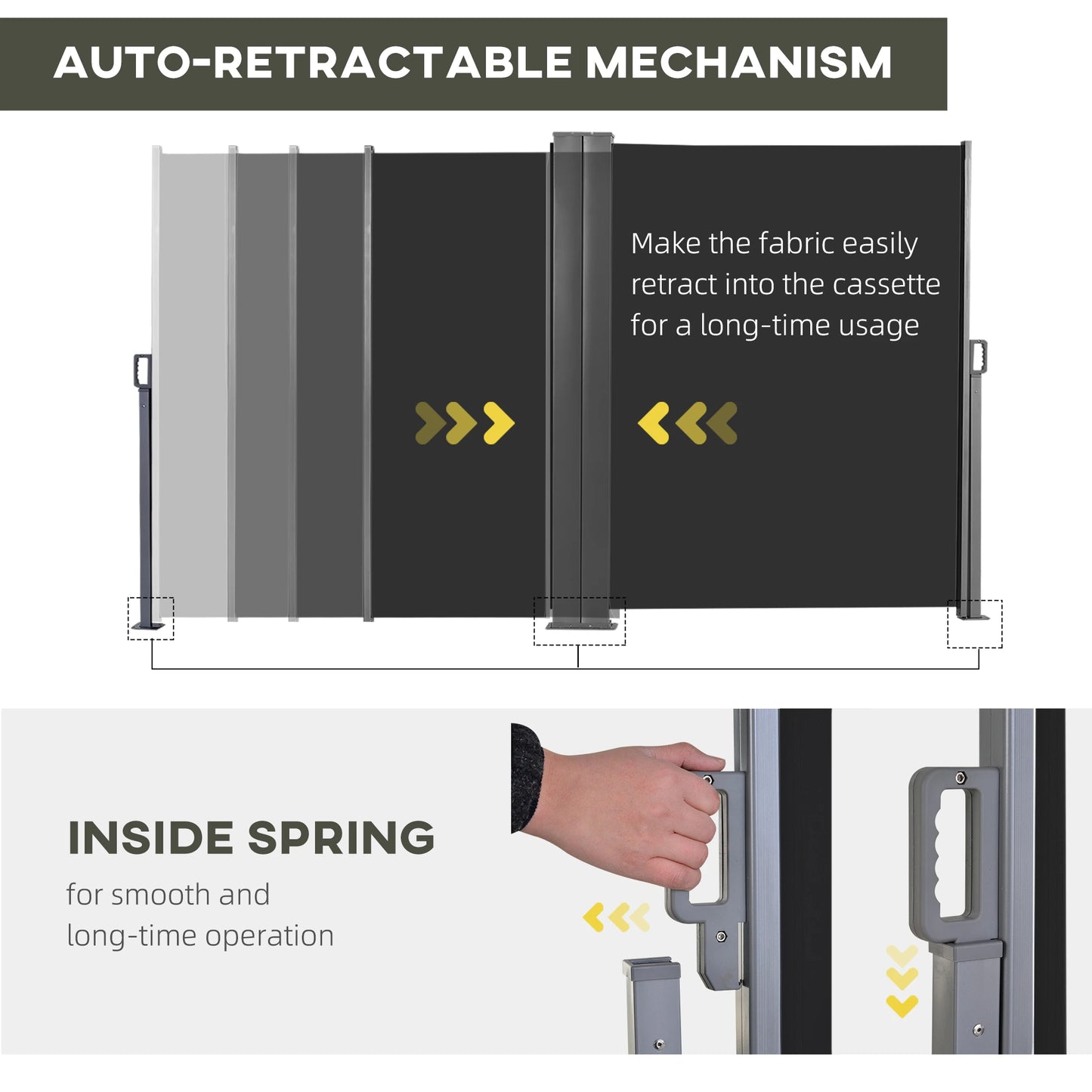 236" x 63" Outdoor Privacy Wall, Double Retractable Awning, Black Side Awnings at Gallery Canada