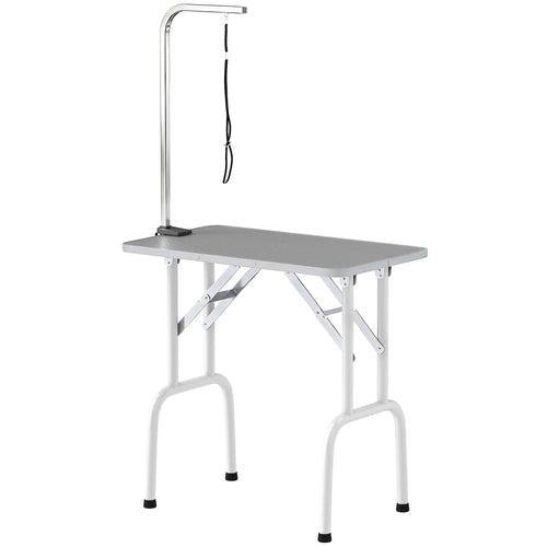 Foldable Pet Grooming Table, Adjustable Arm, Non-Slip Surface, Grey