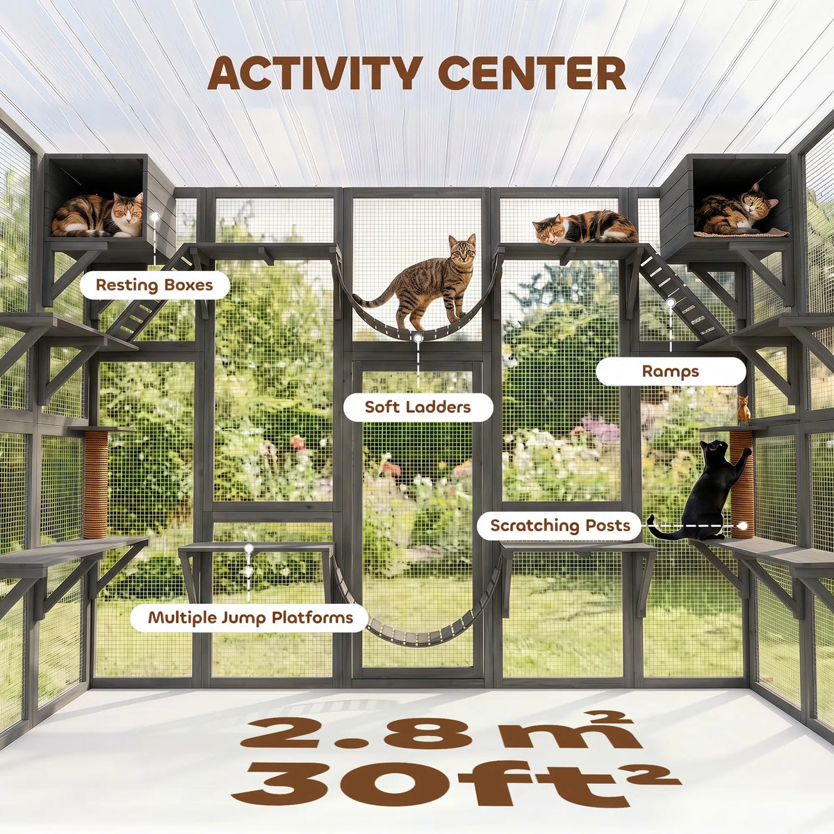 74"H Walk-in Cat Enclosure, Waterproof Roof, 2 Condos, 6 Platforms Outdoor Cat Enclosures at Gallery Canada