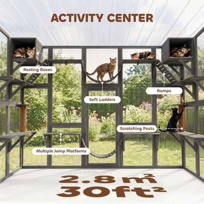 74"H Walk-in Cat Enclosure, Waterproof Roof, 2 Condos, 6 Platforms Outdoor Cat Enclosures at Gallery Canada