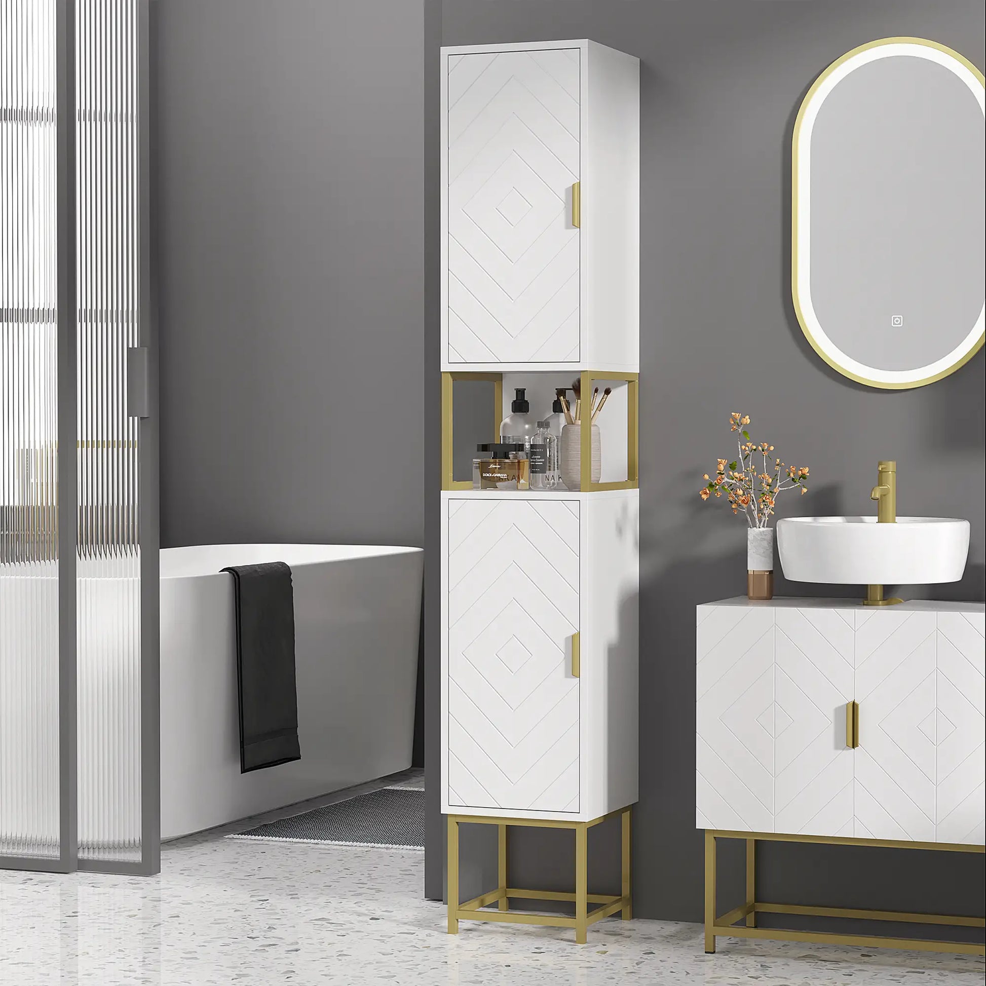 Tall Bathroom Storage Cabinet, Narrow with Adjustable Shelf, White Bathroom Cabinets at Gallery Canada