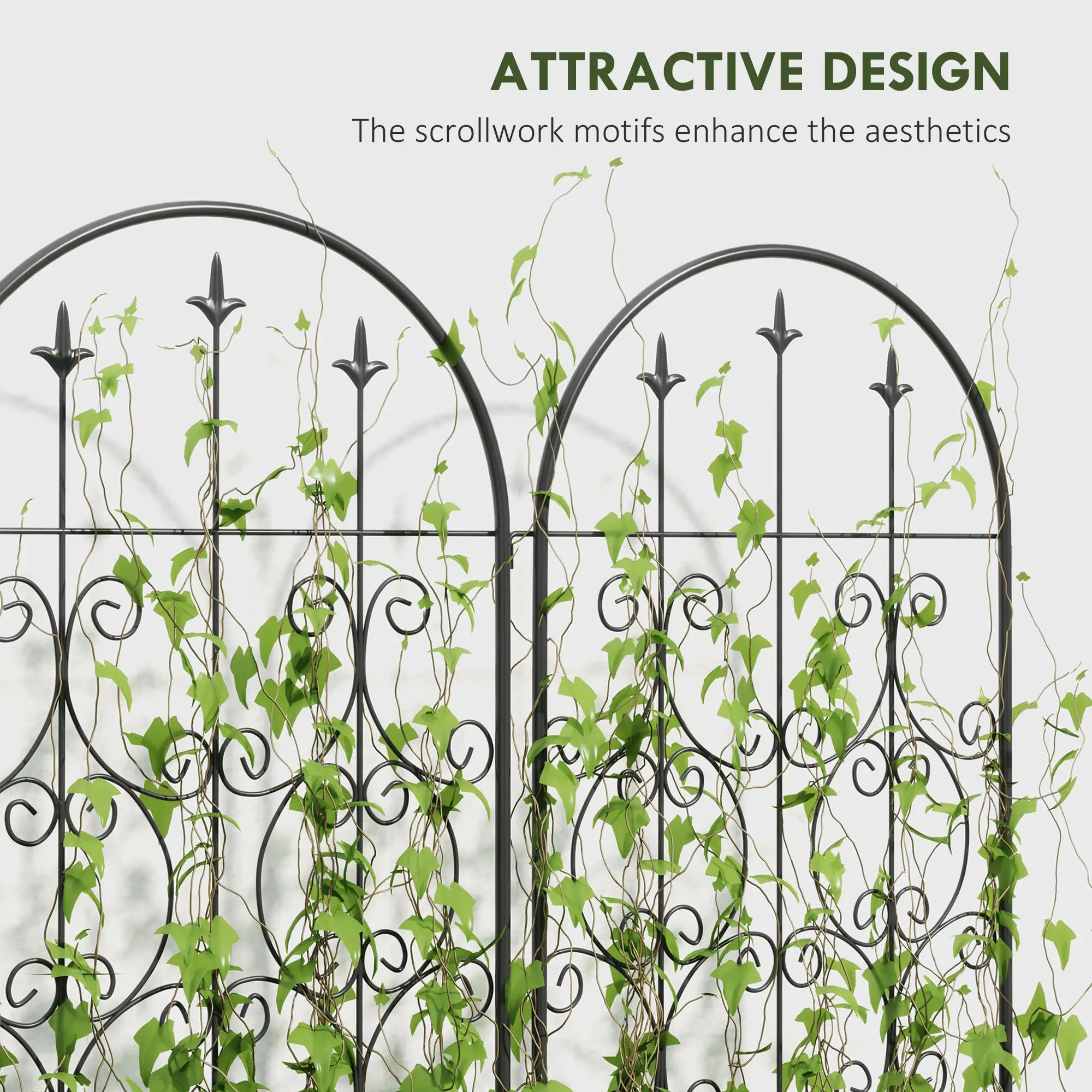 Metal Garden Trellis Set, Scrollwork Design, 150 x 50 cm, Black Plant Stands at Gallery Canada