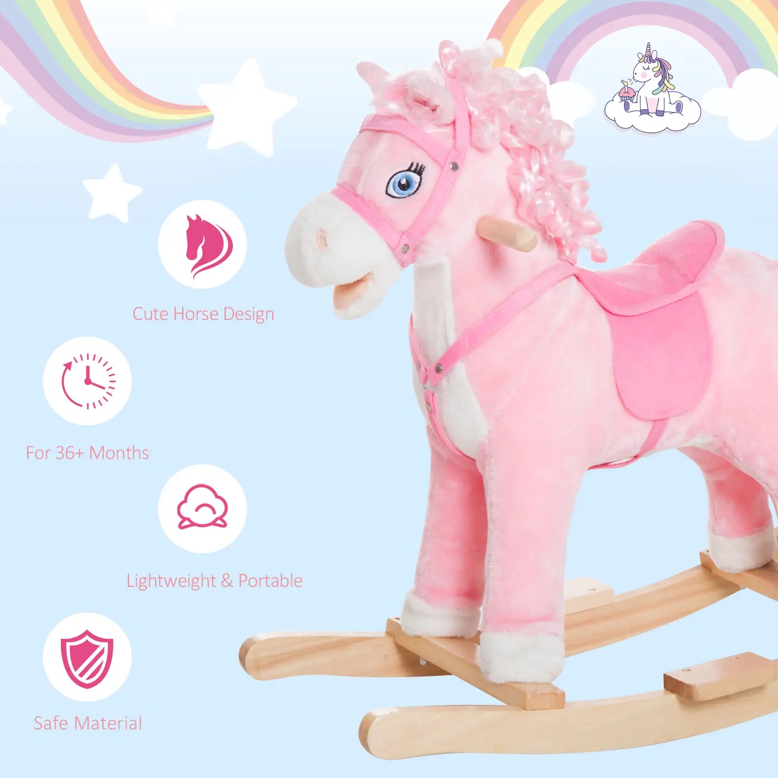 Kids Plush Rocking Horse, Ride On Toy with Sounds, Pink Rocking Horses at Gallery Canada