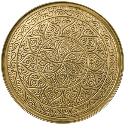 Vintage Coffee Table, 24" Round, Hammered Tray Top, Metal Frame, Gold Coffee Tables at Gallery Canada