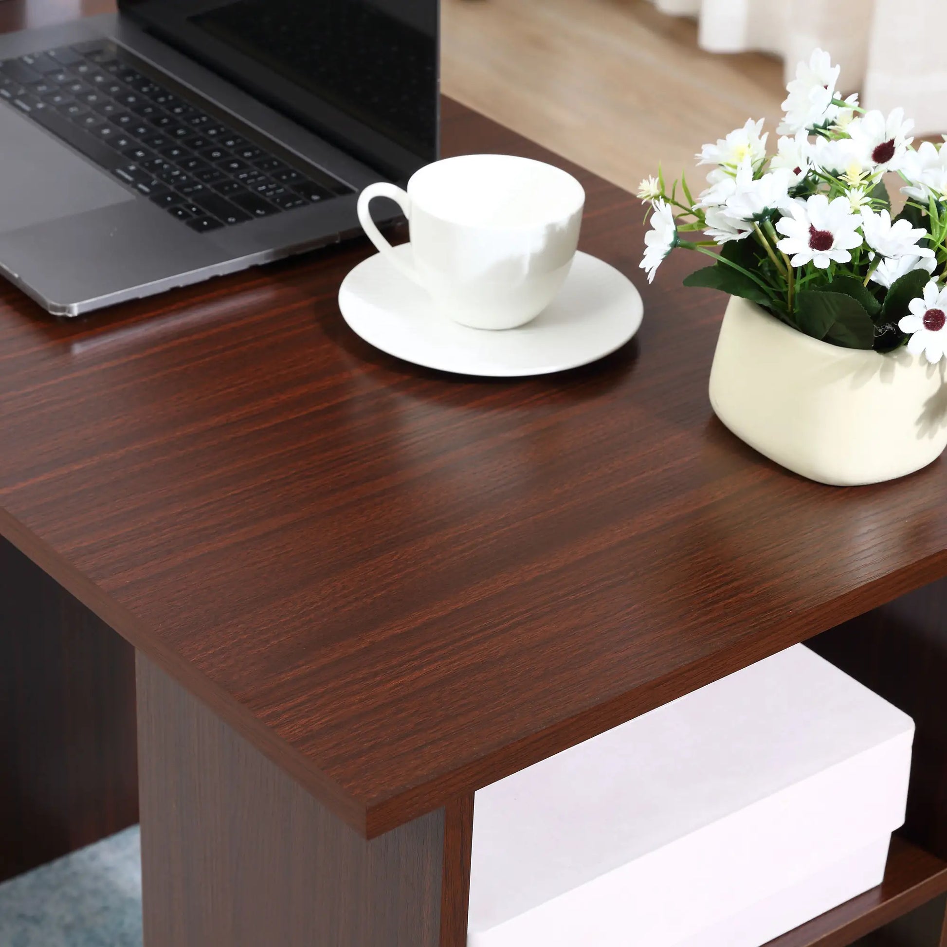 47 Inches Office Desk, 3-Tier Storage Shelves, Drawers, Walnut Writing Desks at Gallery Canada