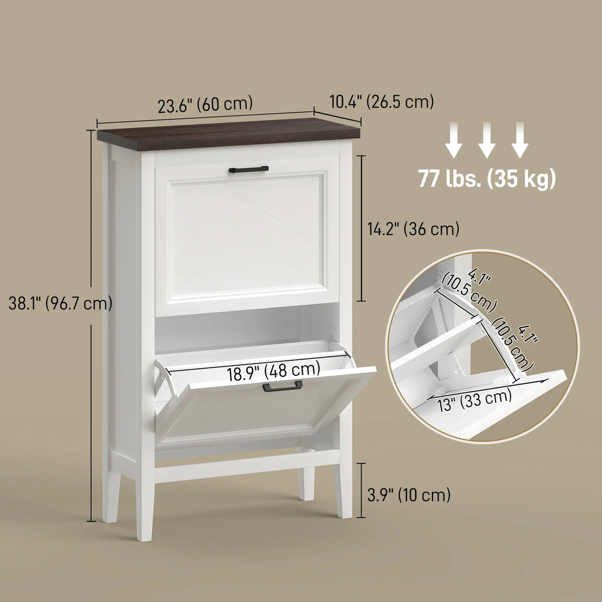 Shoe Cabinet with 2 Flip Drawers, Farmhouse Narrow Shoe Storage Cabinet with Adjustable Shelves, White Shoe Storage Cabinets & Racks at Gallery Canada