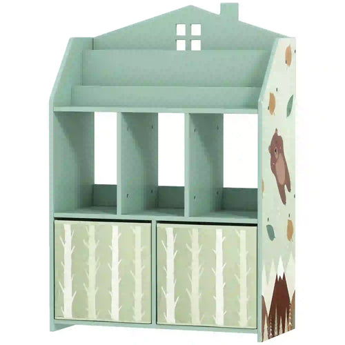 Kids Bookshelf With Storage, Toy Storage Unit, Green