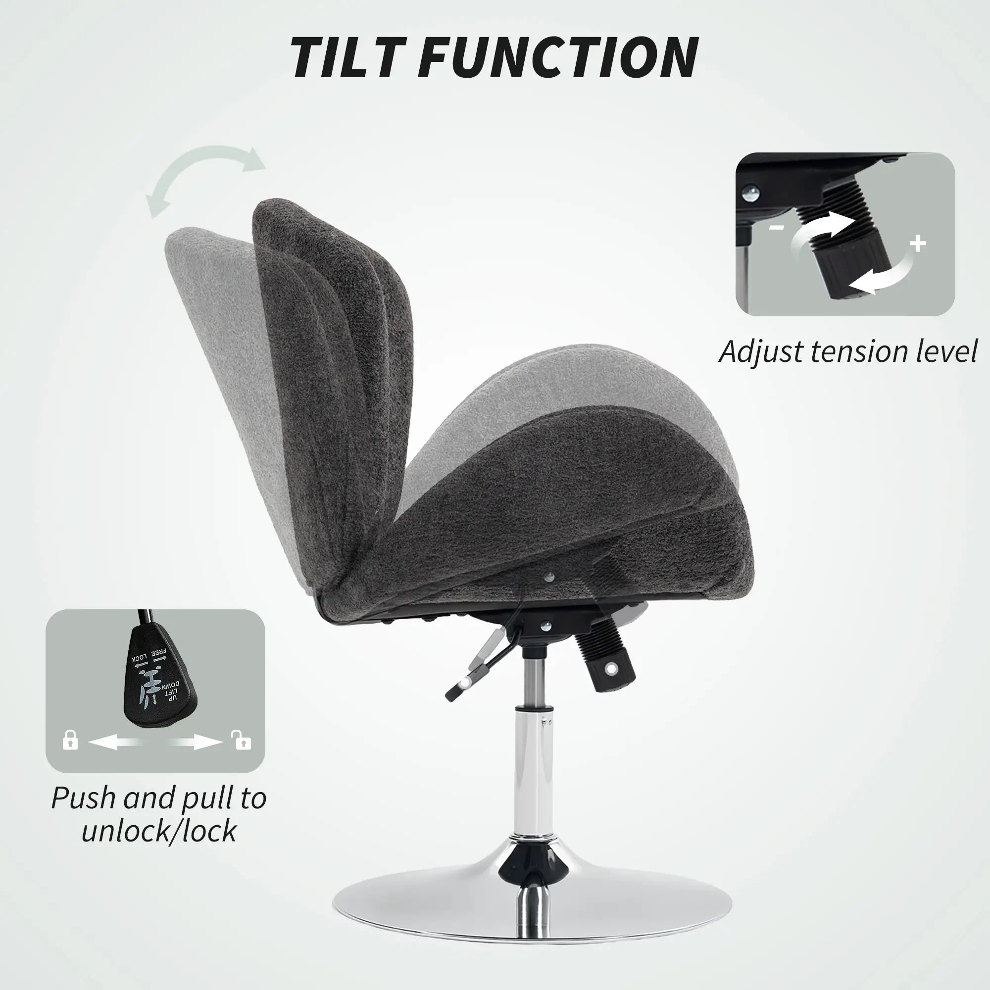 Velvet Swivel Office Chair, Wide Bucket Seat, Butterfly Back, Dark Grey Task Chairs at Gallery Canada