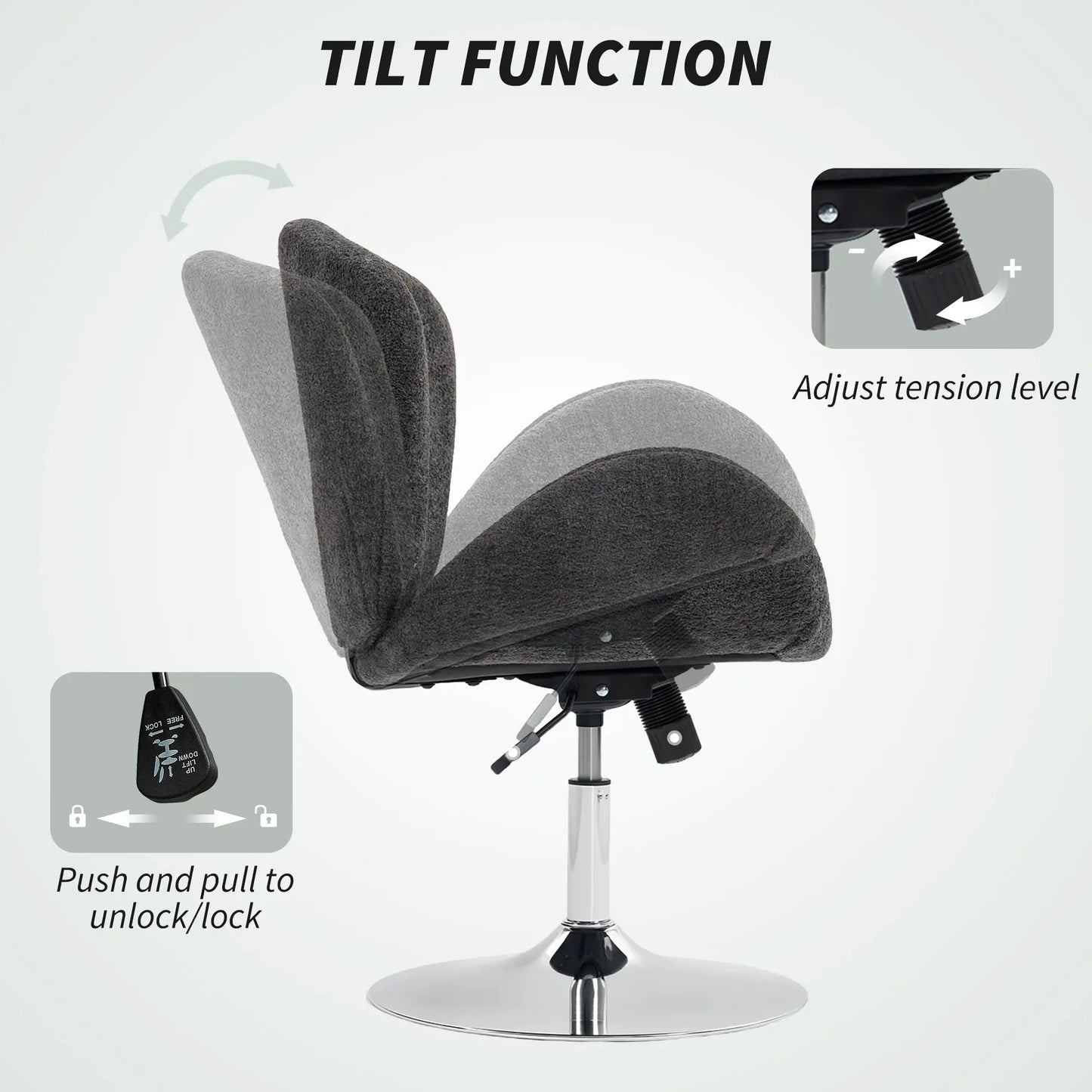 Velvet Swivel Office Chair, Wide Bucket Seat, Butterfly Back, Dark Grey Task Chairs at Gallery Canada