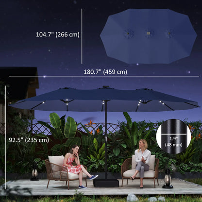 Double-Sided Patio Umbrella, 15ft, 48 LED Lights, Base Included, Dark Blue Double-sided Umbrellas at Gallery Canada