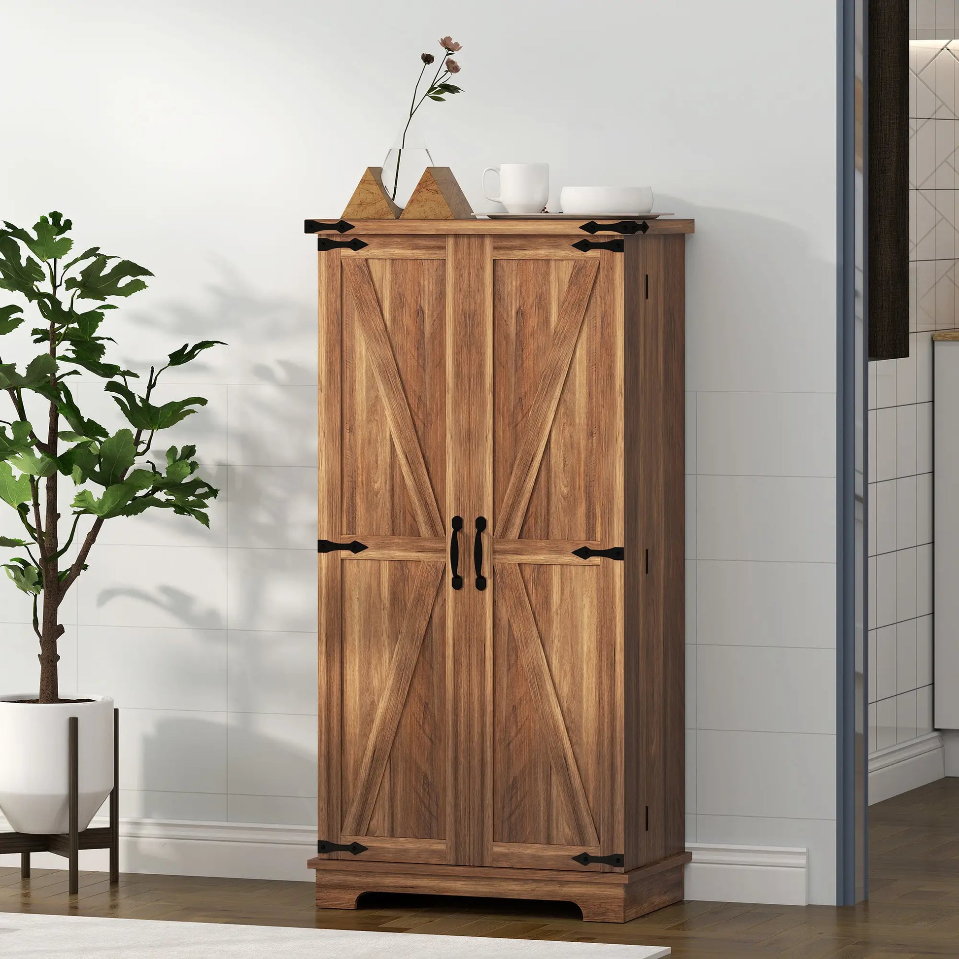 47 Inch Kitchen Pantry Cabinet, Adjustable Shelves, Brown Kitchen Pantry Cabinets at Gallery Canada
