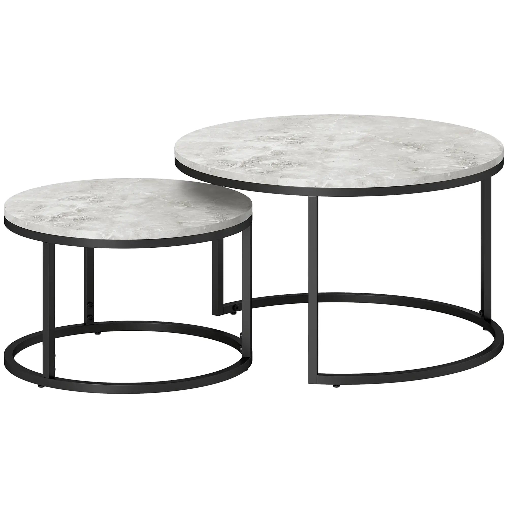 Modern Coffee Table Set of 2, Nesting Side Tables, Metal Base, Grey Coffee Tables Cement Grey at Gallery Canada