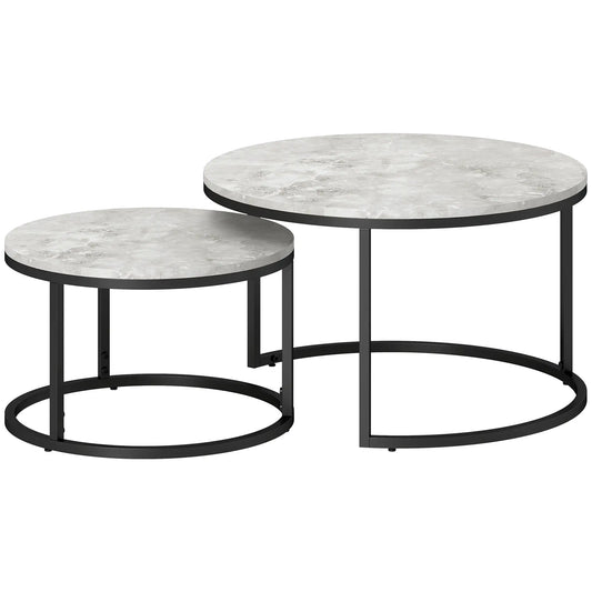 Modern Coffee Table Set of 2, Nesting Side Tables, Metal Base, Grey Coffee Tables Cement Grey at Gallery Canada