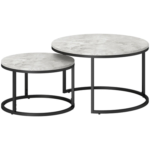 Modern Coffee Table Set of 2, Nesting Side Tables, Metal Base, Grey