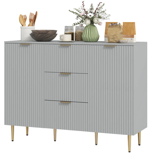 Modern Kitchen Storage Cabinet, 3 Drawers, Adjustable Shelves, Grey
