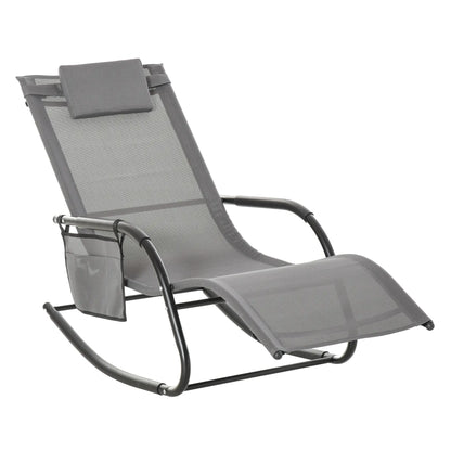 Outdoor Rocking Chair, Mesh Fabric, Removable Headrest, Side Pocket, Grey Outdoor Rocking Chairs Grey at Gallery Canada