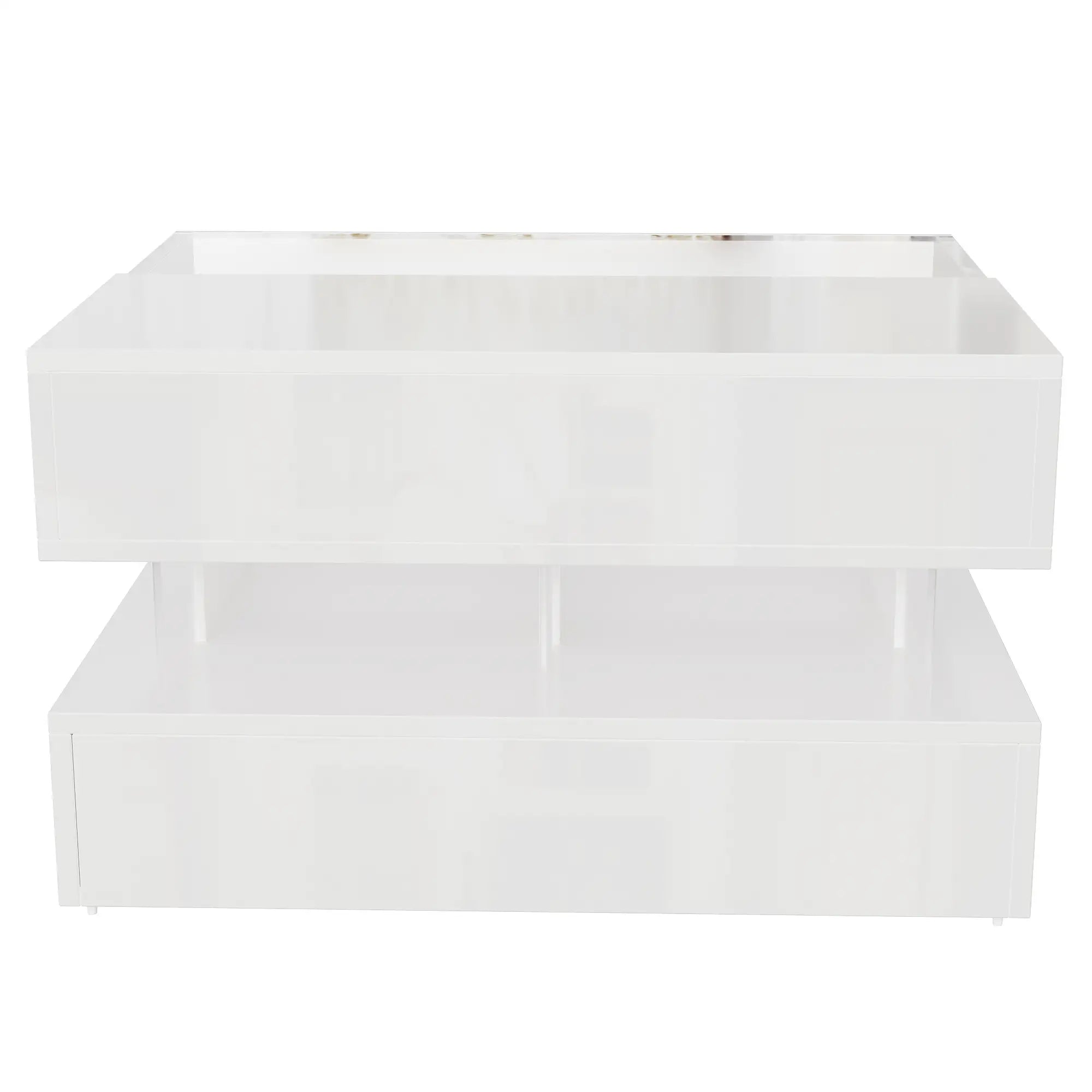 Glass Top LED Coffee Table, Storage Drawer, Adjustable Height, 26