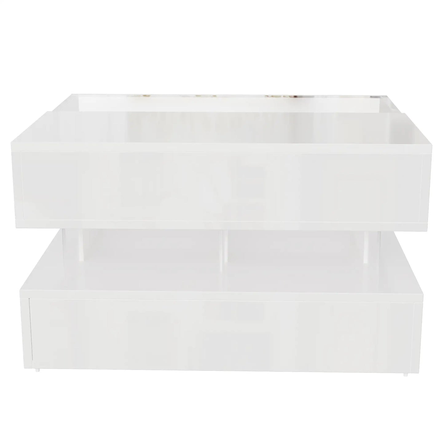 Glass Top LED Coffee Table, Storage Drawer, Adjustable Height, 26" L x 21.5" W x 21.5" H, White Coffee Tables at Gallery Canada