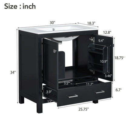 30" Bathroom Vanity, Single Undermount Sink, Soft-Close Doors, Black+White Sink Cabinets at Gallery Canada