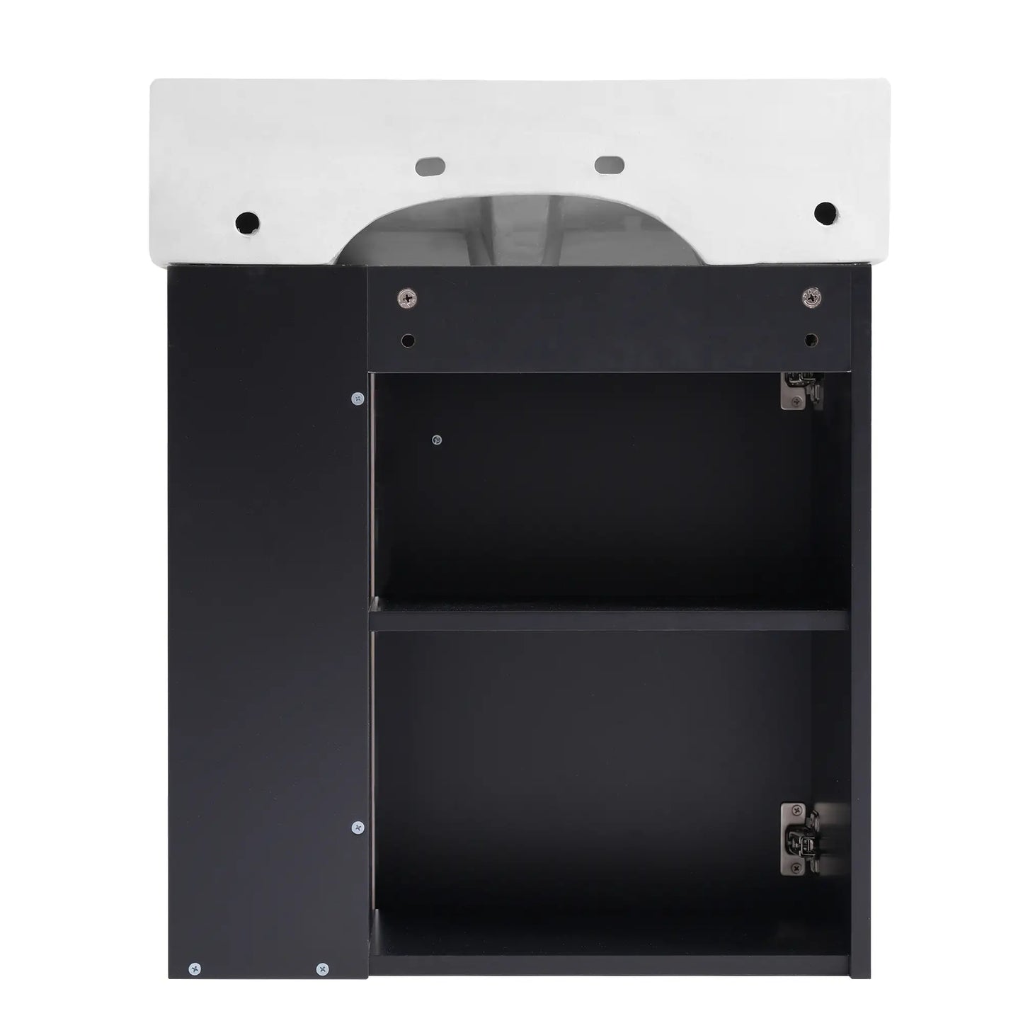 Floating Bathroom Vanity, Ceramic Basin, Right Storage, 21.5" L x 12" W x 26.5" H, Black+White Sink Cabinets at Gallery Canada