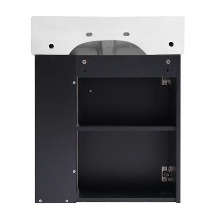Floating Bathroom Vanity, Ceramic Basin, Right Storage, 21.5" L x 12" W x 26.5" H, Black+White Sink Cabinets at Gallery Canada