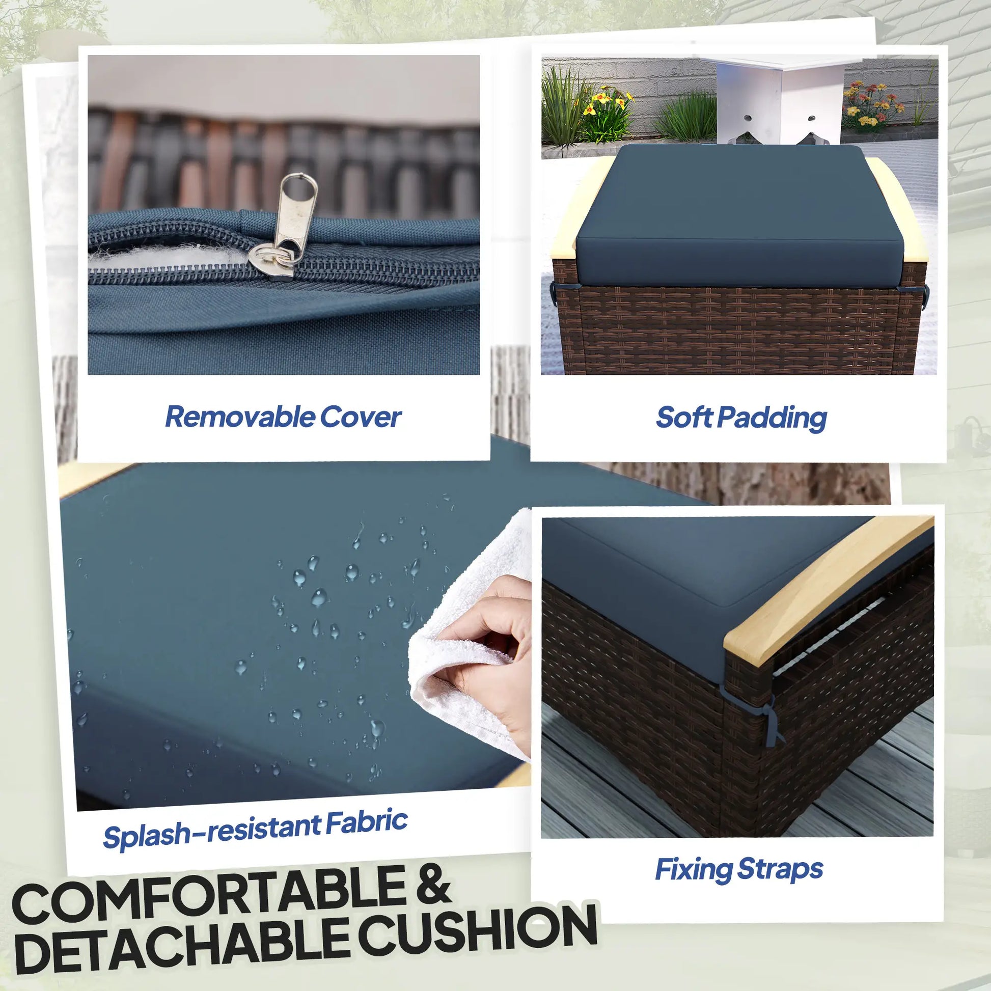 2 Wicker Ottomans, Removable Cushion, Rattan Footstool, Blue Patio Furniture Sets at Gallery Canada