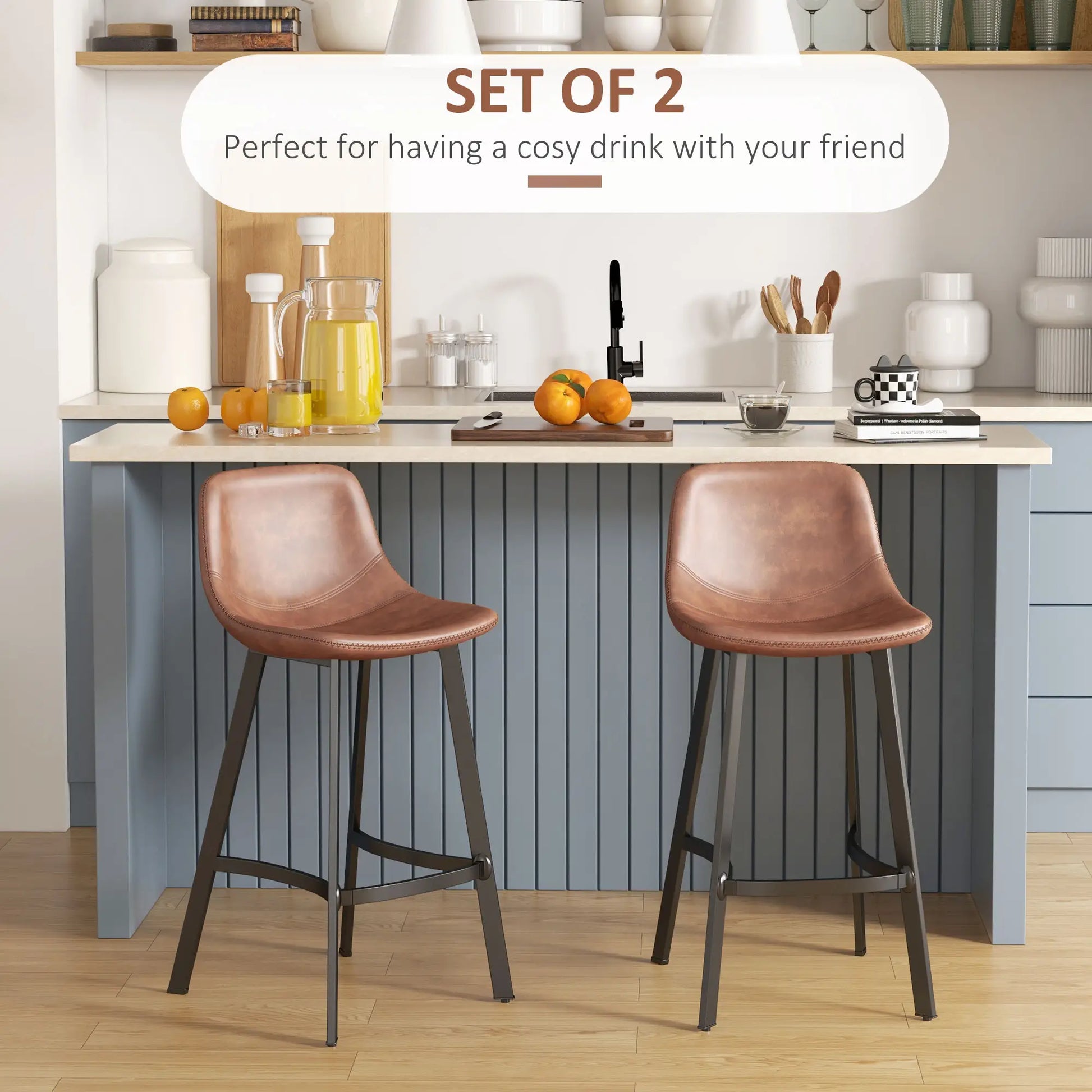Counter Height Stools Set of 2, Upholstered Kitchen Stool with Back, Steel Legs Bar Stools at Gallery Canada