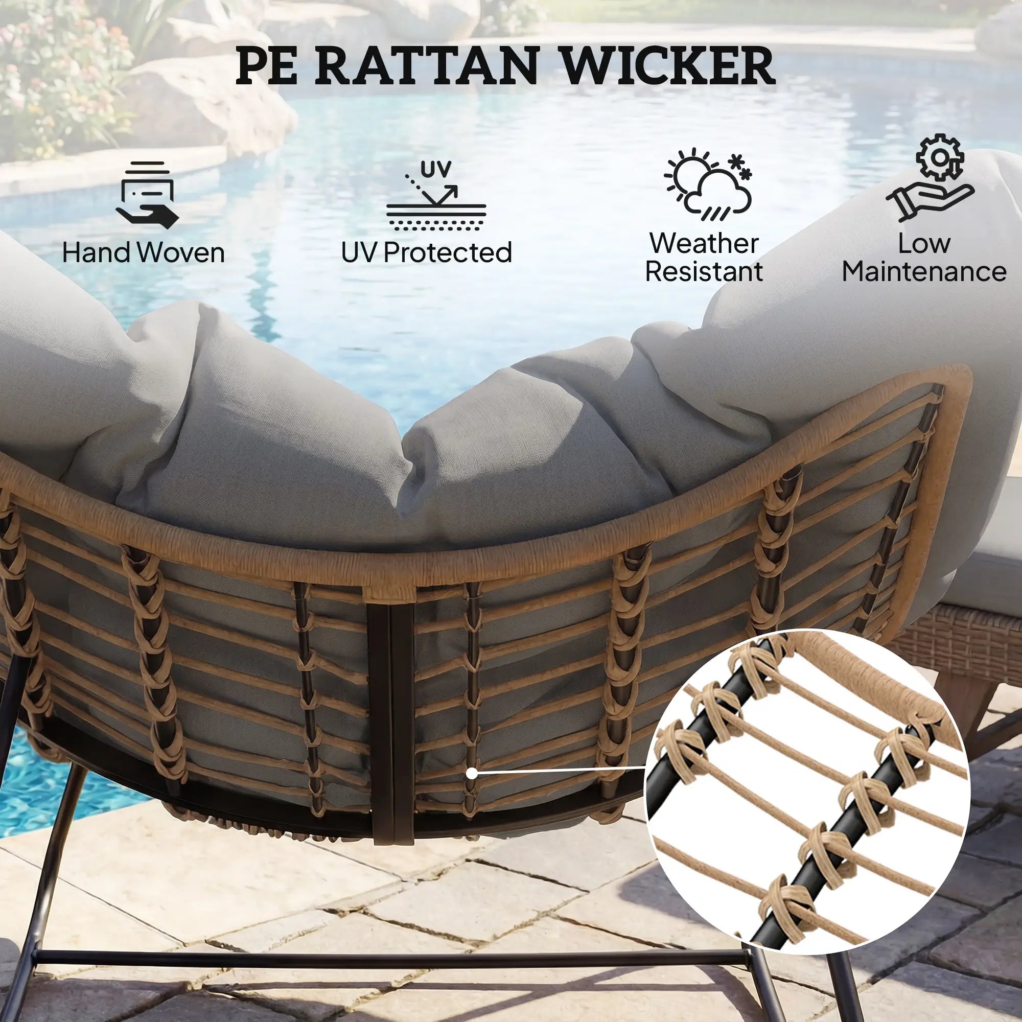 Papasan Rocking Chair, Oversized With Cushion, Grey Outdoor Rocking Chairs at Gallery Canada