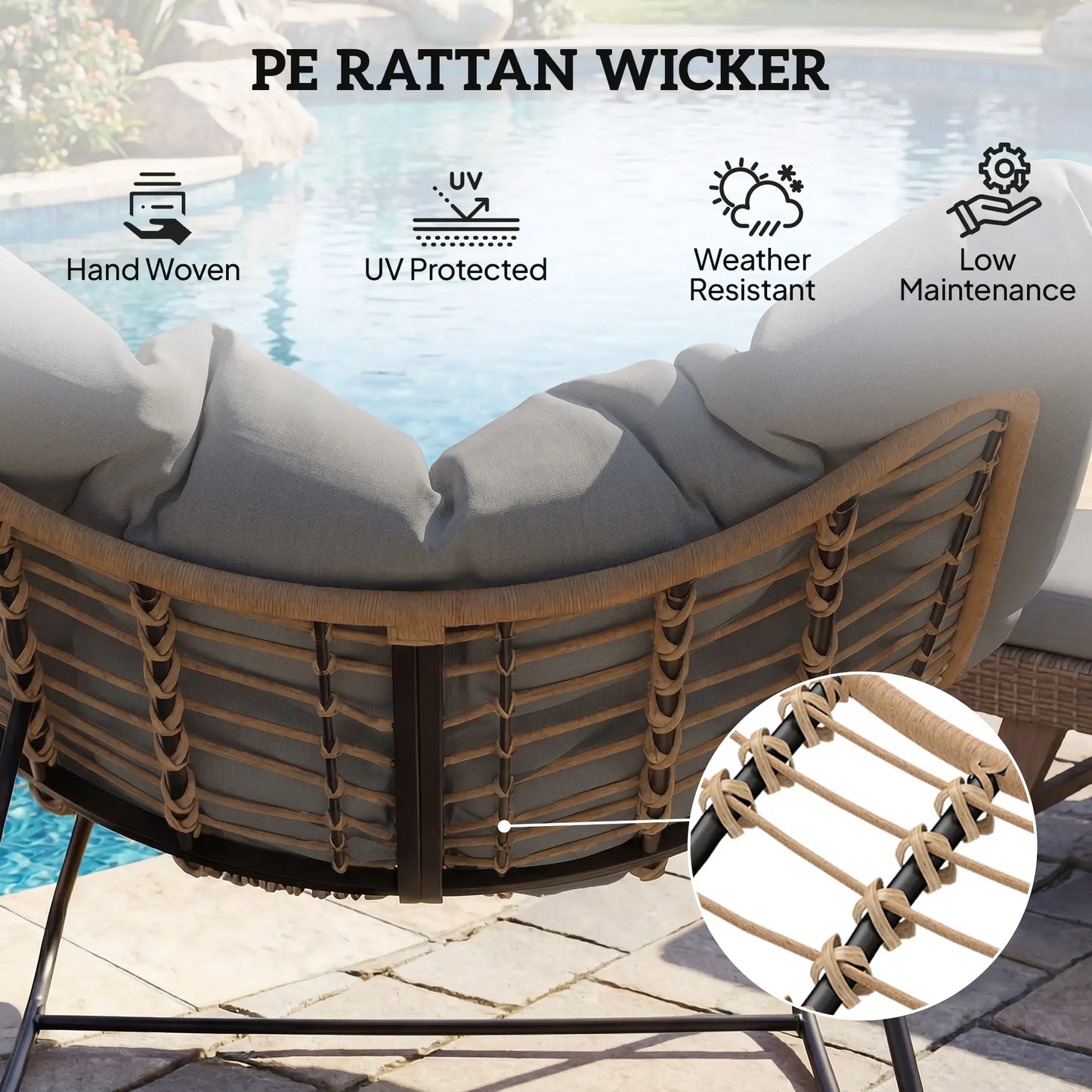 Papasan Rocking Chair, Oversized With Cushion, Grey Outdoor Rocking Chairs at Gallery Canada