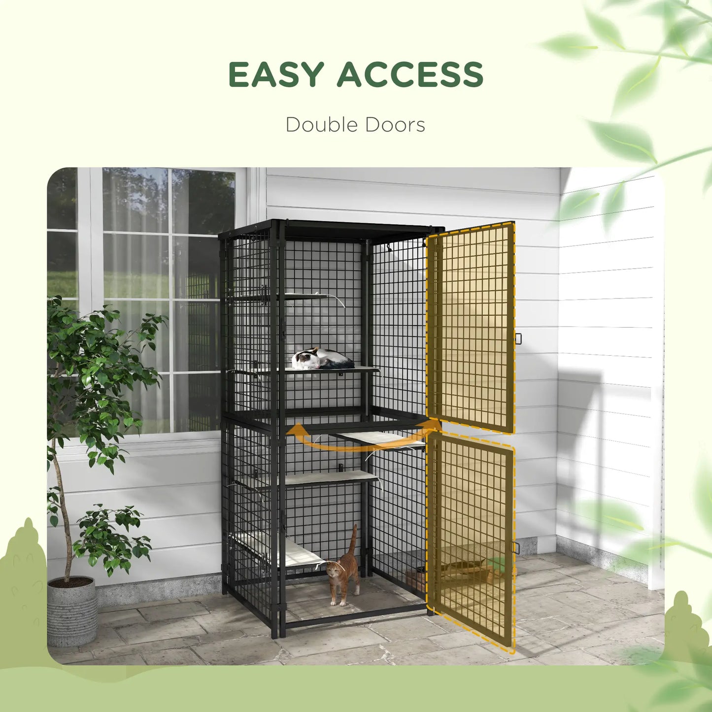 Multi-Level Cat Cage, Outdoor Catio, Steel, UV Water Resistant Cover, 5 Platforms, Soft Pads, Black Outdoor Cat Enclosures at Gallery Canada