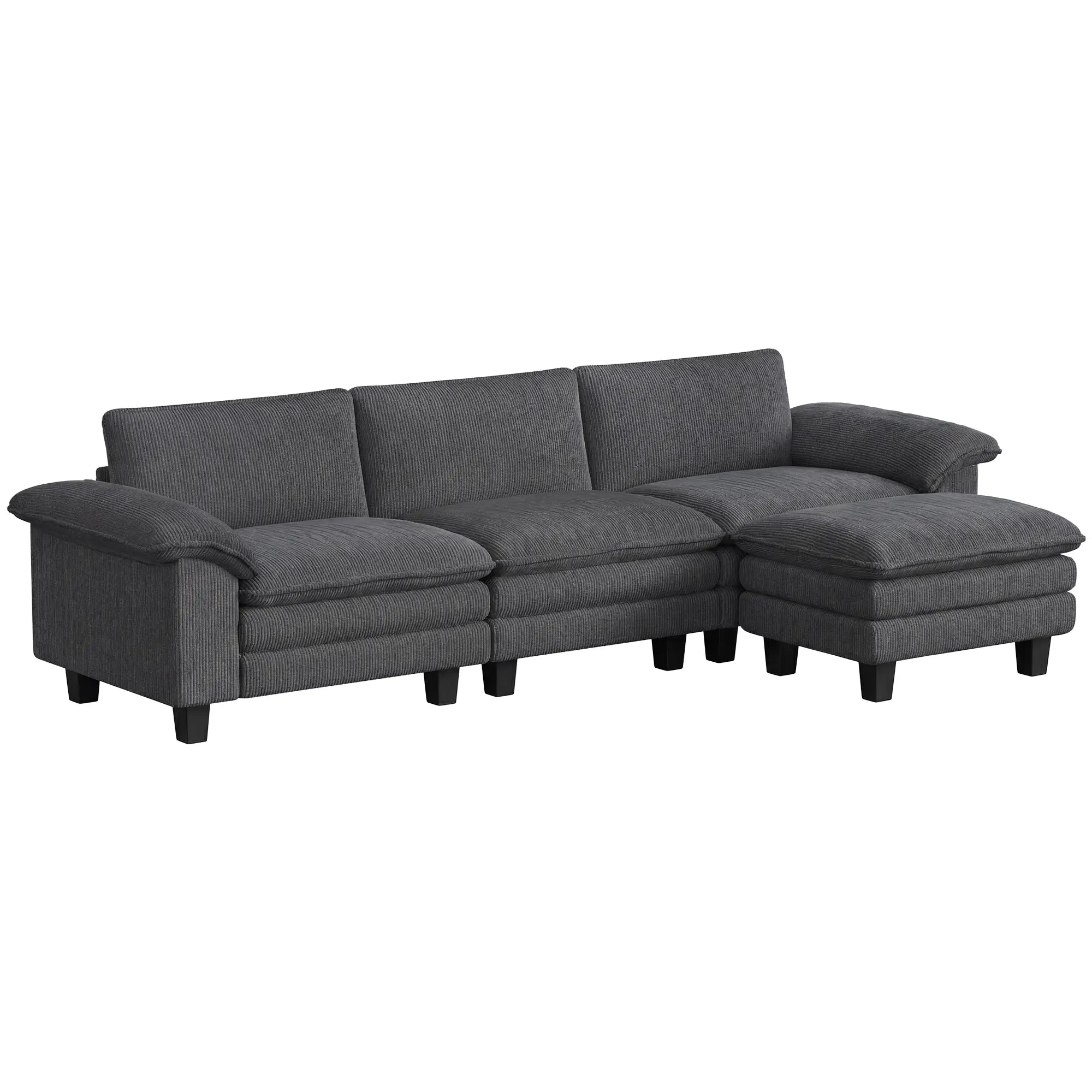 L-Shaped Sectional Sofa, Movable Ottoman, Pillow-Top Armrests, Dark Grey 3-Seater Sofas at Gallery Canada