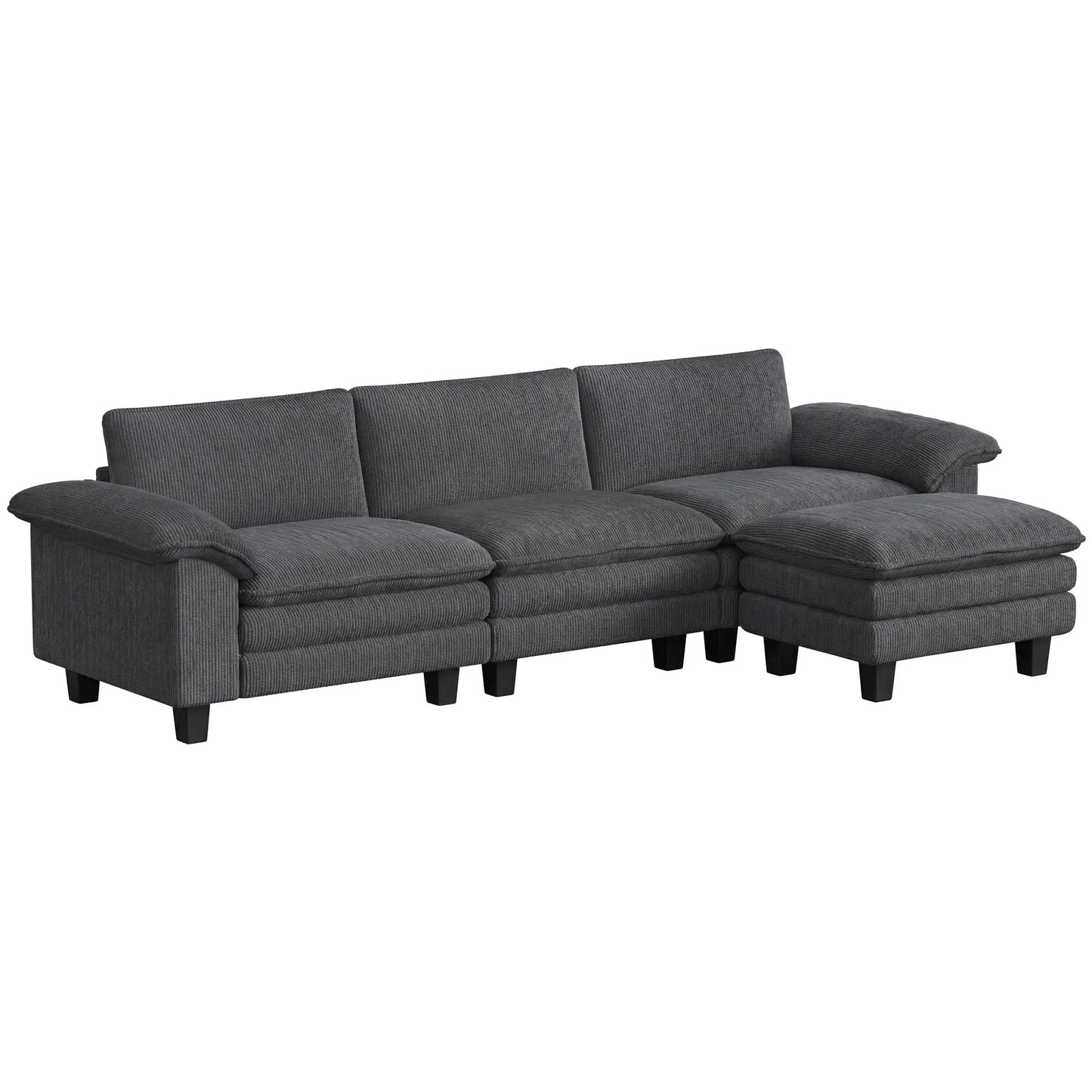 L-Shaped Sectional Sofa, Movable Ottoman, Pillow-Top Armrests, Dark Grey 3-Seater Sofas at Gallery Canada