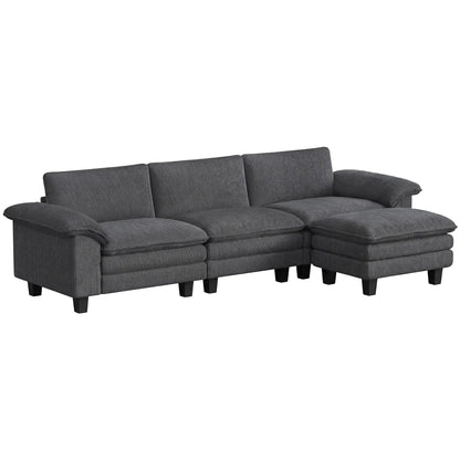 L-Shaped Sectional Sofa, Movable Ottoman, Pillow-Top Armrests, Dark Grey 3-Seater Sofas at Gallery Canada