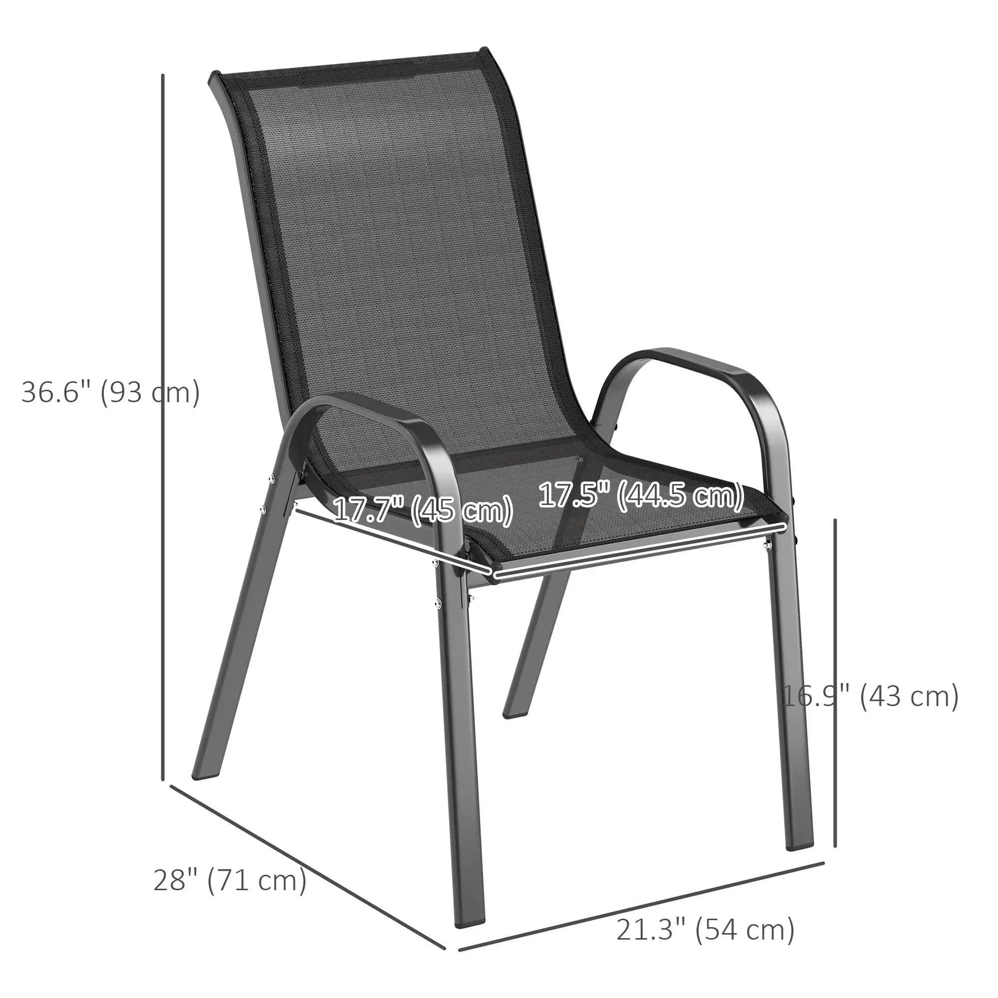 Set of 4 Stackable Outdoor Dining Chairs, High Back, Breathable Mesh Seat, Black Outdoor Dining Sets at Gallery Canada