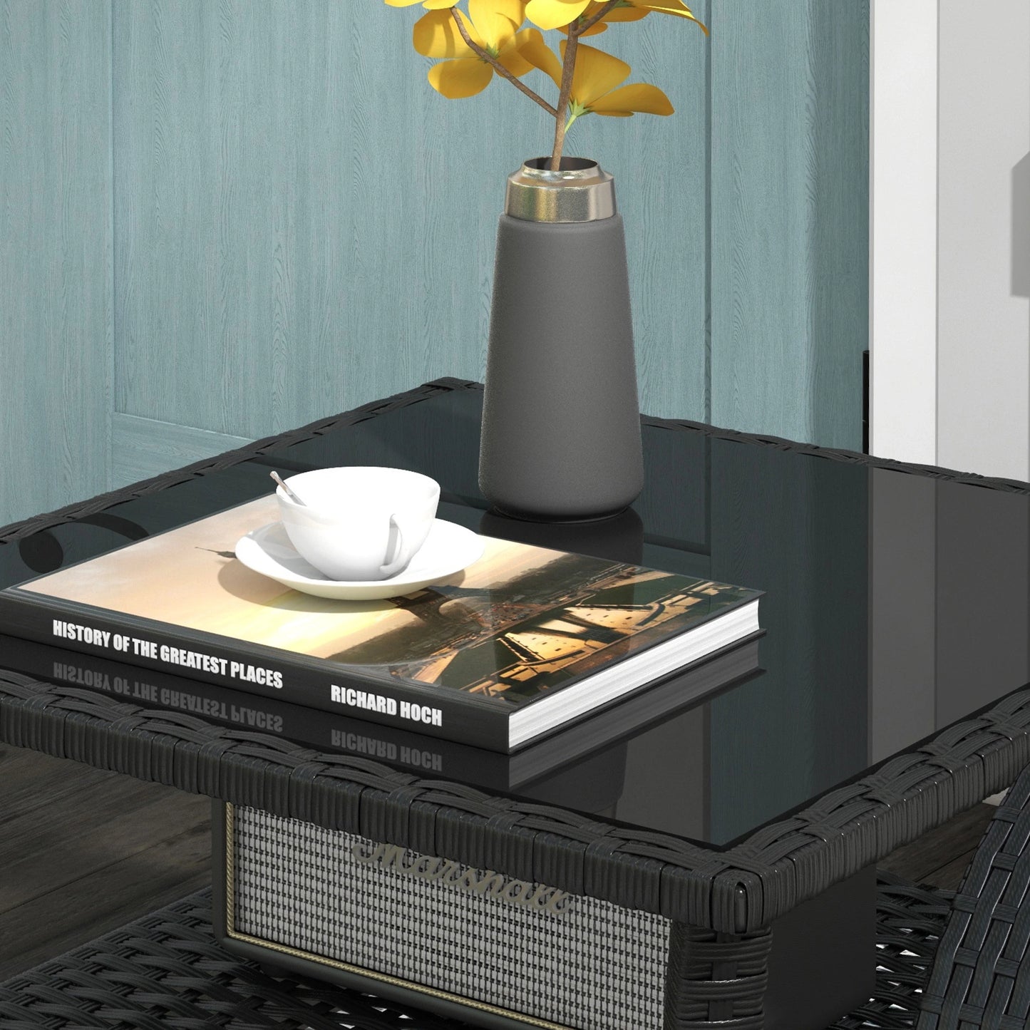20" Patio Wicker Coffee Table, Outdoor PE Rattan Side Table, Black Patio Side Tables at Gallery Canada
