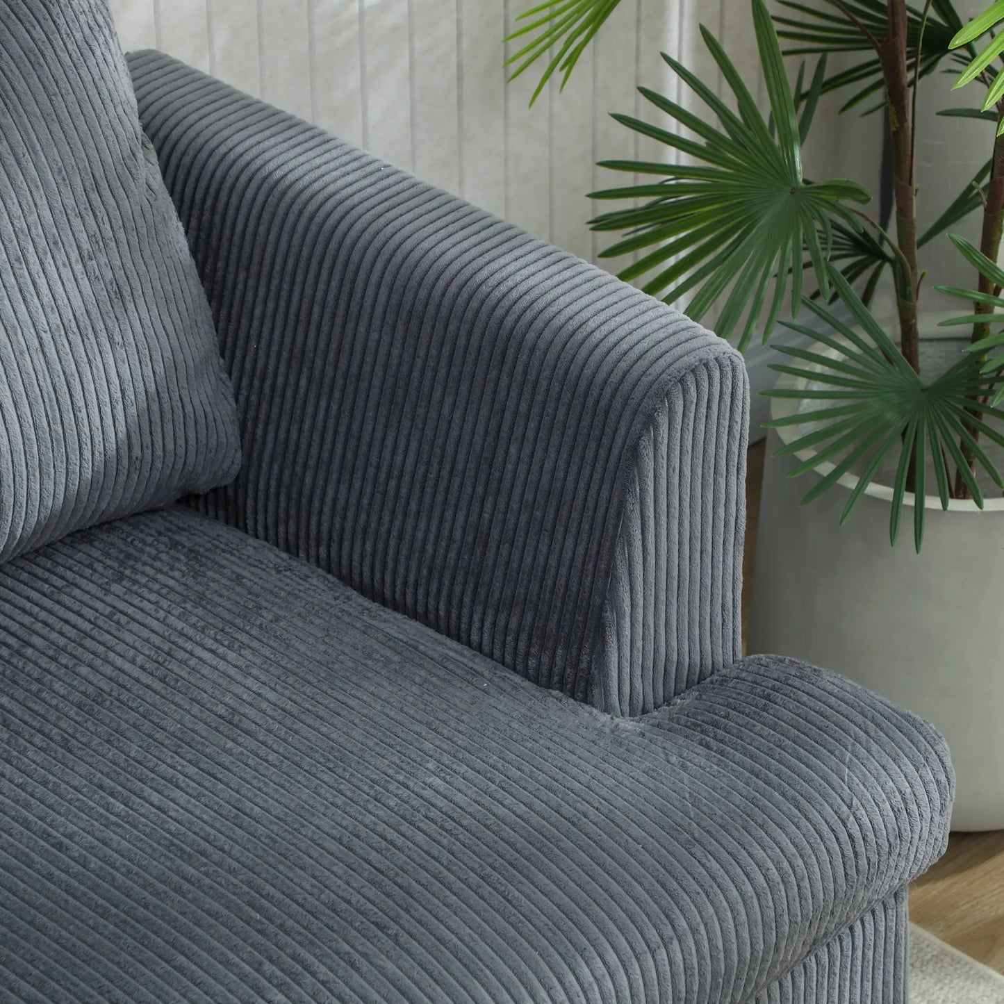3 Seater Sofa, 74" Corduroy Couch, Solid Wood Legs, Dark Grey 3-Seater Sofas at Gallery Canada