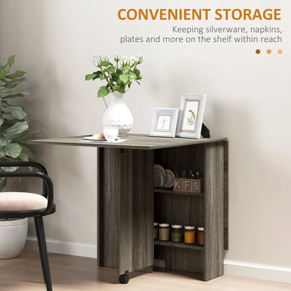 Extendable Dining Table, Collapsible w/ Shelves, Grey Wood Grain, Grey Dining Tables at Gallery Canada