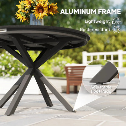 46.5" Round Outdoor Dining Table For 6, Slatted Top, Black Patio Dining Tables at Gallery Canada